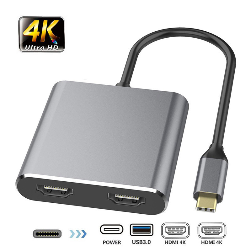4인1 도킹 스테이션, 2개의 듀얼 4K HDMI 포트 및 USB-C 타입-C에서 듀얼 HDMI 어댑터