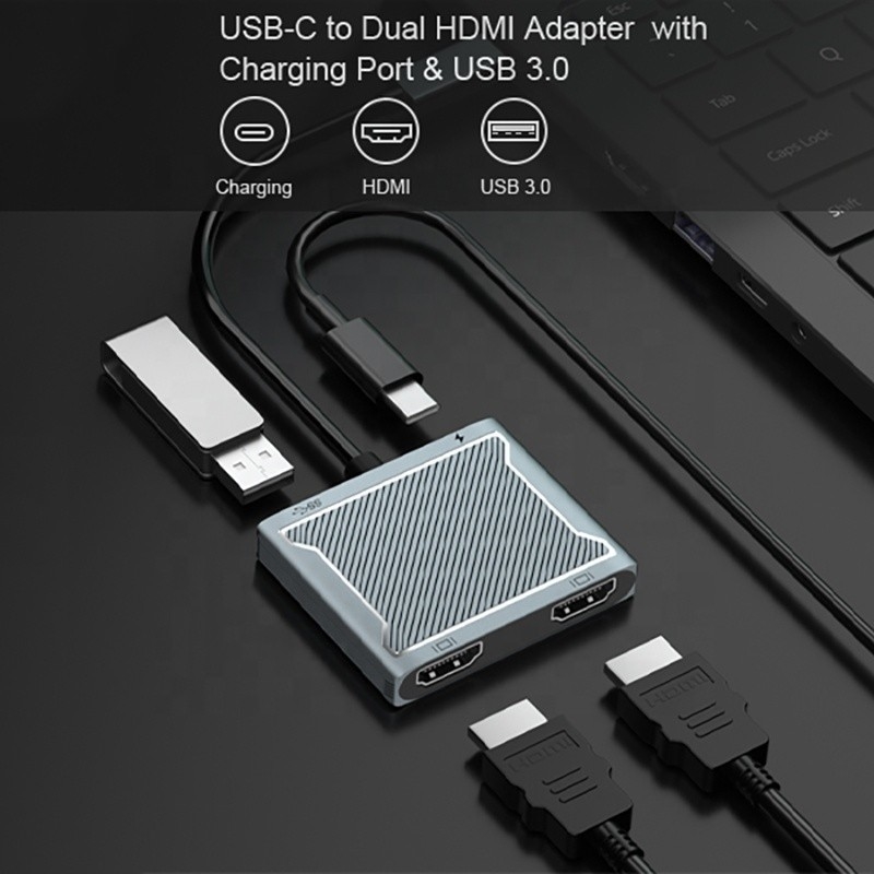 USB C 타입 C 인터페이스 커넥터 듀얼 HDMI 어댑터 4K 4 In 1 USB 3.0 허브 노트북용