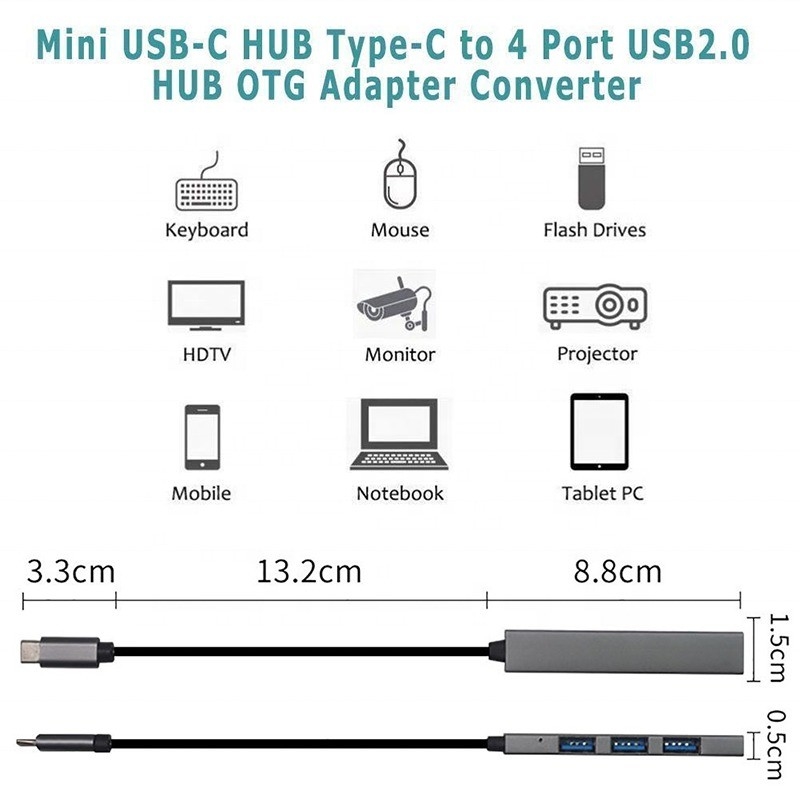 타입 C 인터페이스 4 인 1 14 포트 허브 타입 C OTG USB 3.0 2.0 어댑터 알루미늄 합금