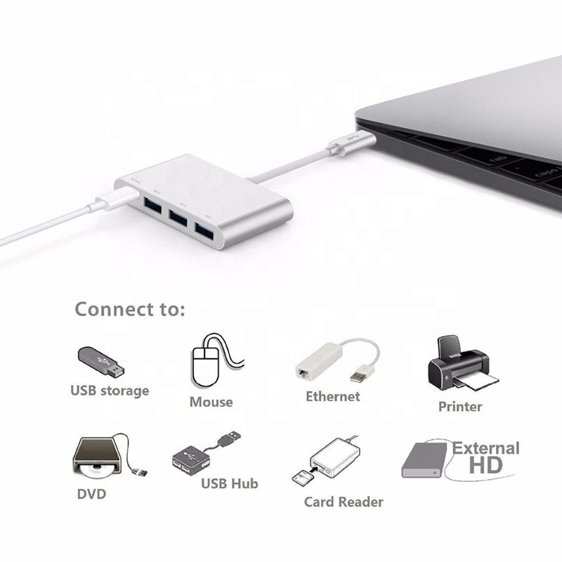 USB 3.1 인터페이스 4인 1 C형 허브 데이터 전송 속도를 위한 다중 어댑터