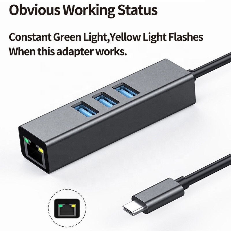 USB 3.1 타입 C ~ 9 포트 USB3.0 허브와 기가비트 이더넷 RJ45 랜 포트 어댑터 회색