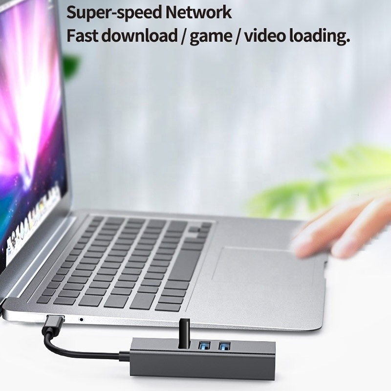 USB 3.1 타입 C ~ 9 포트 USB3.0 허브와 기가비트 이더넷 RJ45 랜 포트 어댑터 회색
