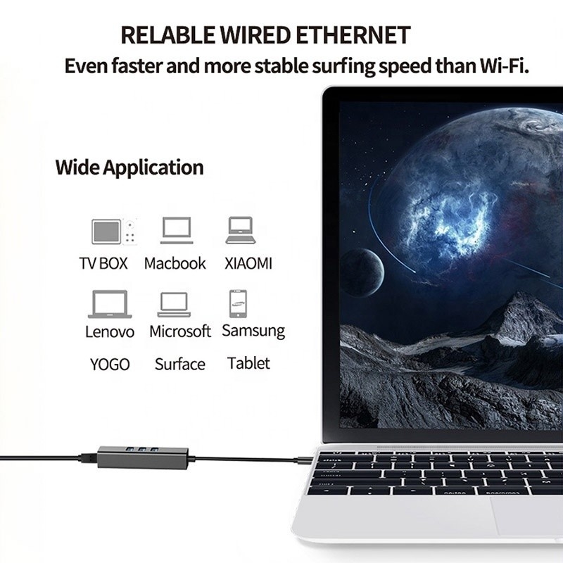 USB 3.1 타입 C ~ 9 포트 USB3.0 허브와 기가비트 이더넷 RJ45 랜 포트 어댑터 회색