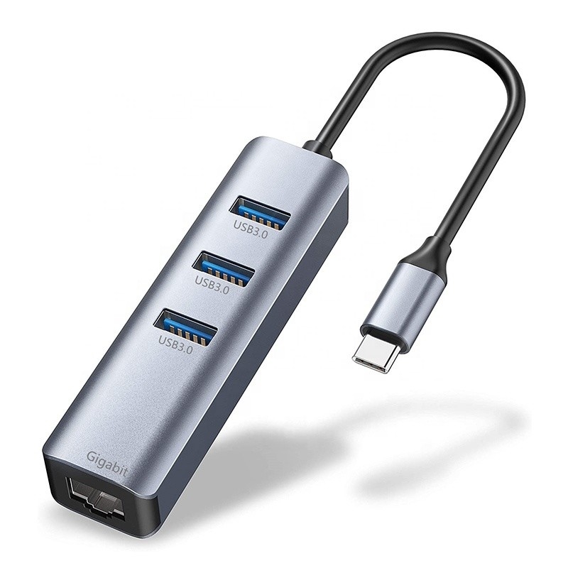 USB 3.1 인터페이스 타입 C ~ 9 포트 USB A 3.0 어댑터 RJ45 기가비트 이더넷 네트워크 카드 회색