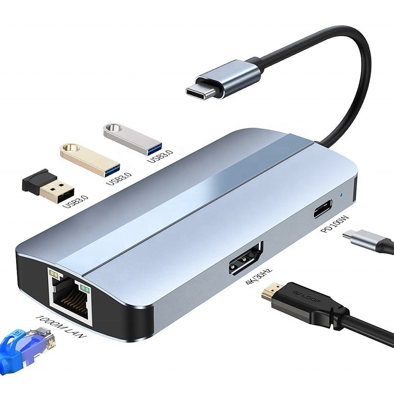 12인1 USB C 어댑터 OEM 멀티포트 허브 4K HDMI USB 3.0 RJ45 랜 이더넷