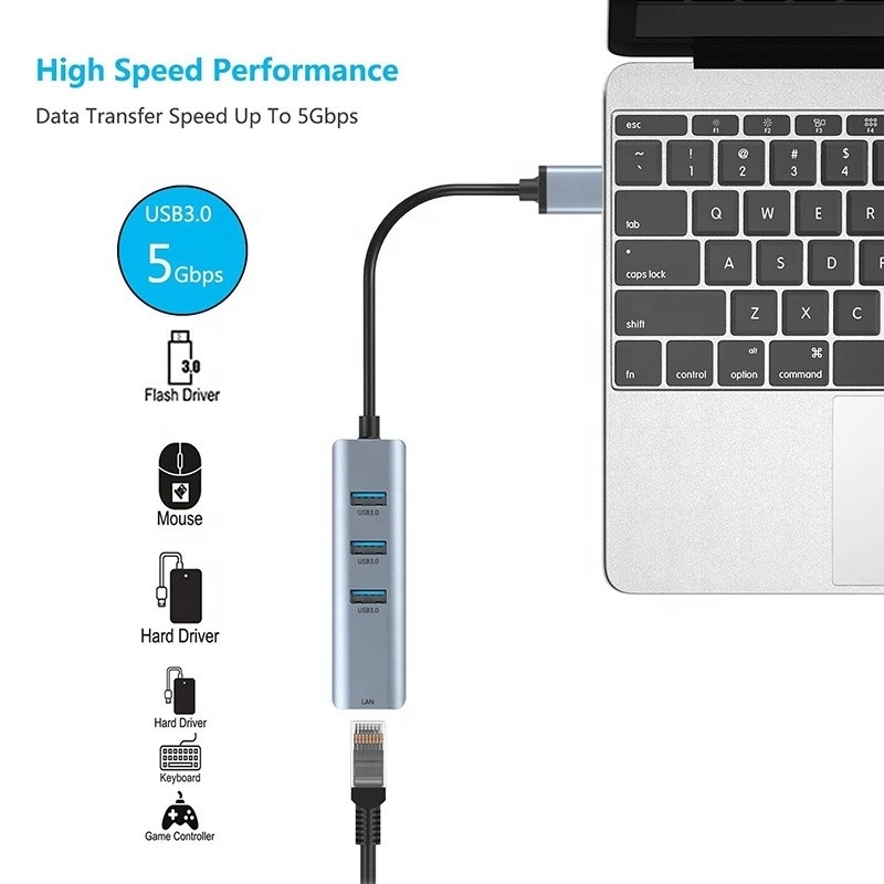 USB 3.0에서 6 포트 USB 허브 및 1000Mbps 이더넷 어댑터