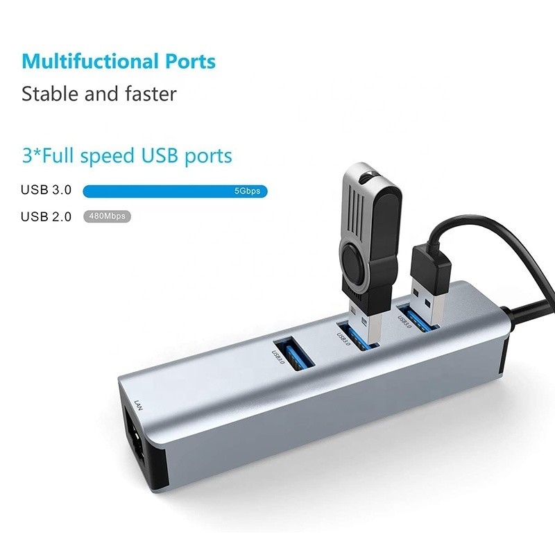 USB 3.0에서 6 포트 USB 허브 및 1000Mbps 이더넷 어댑터