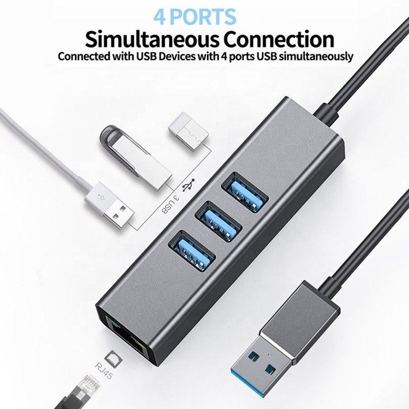 회색 USB3.0 허브와 3 USB 포트 기가비트 이더넷 네트워크 카드 RJ45 랜 어댑터