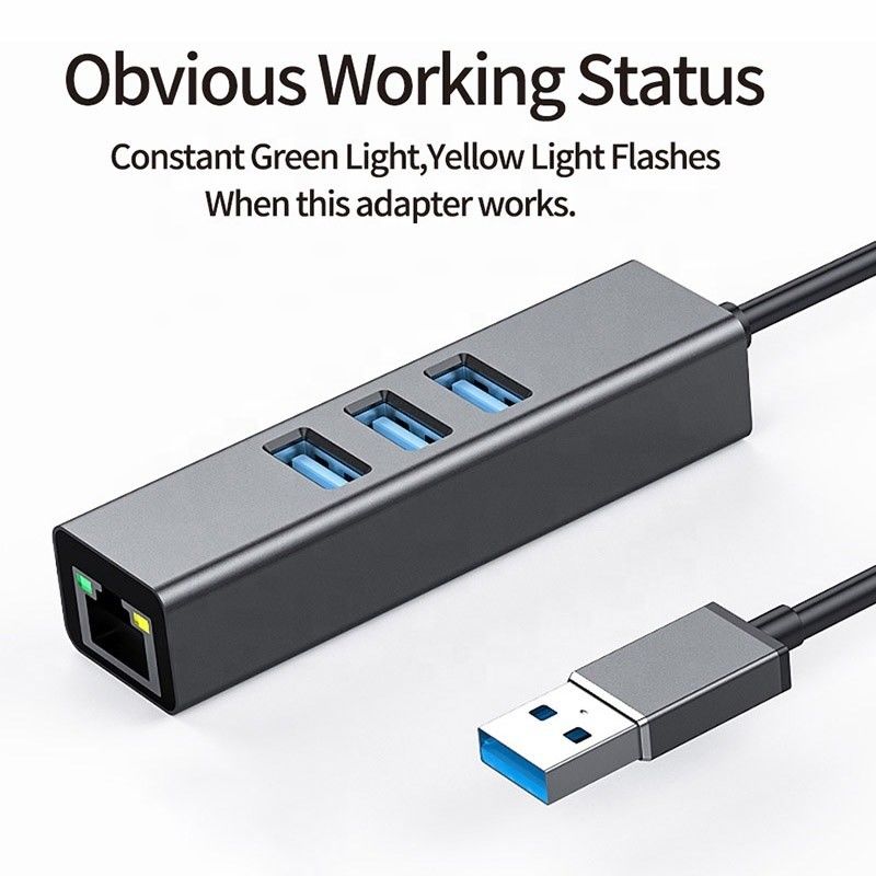 회색 USB3.0 허브와 3 USB 포트 기가비트 이더넷 네트워크 카드 RJ45 랜 어댑터