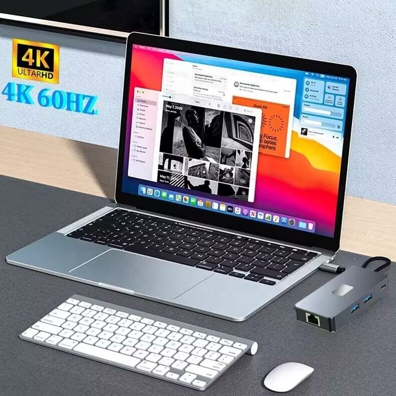 8-인-1 멀티포트 어댑터 USB-C 허브 HDMI 3 USB3.0 RJ45 및 PD 출력 5-8 포트