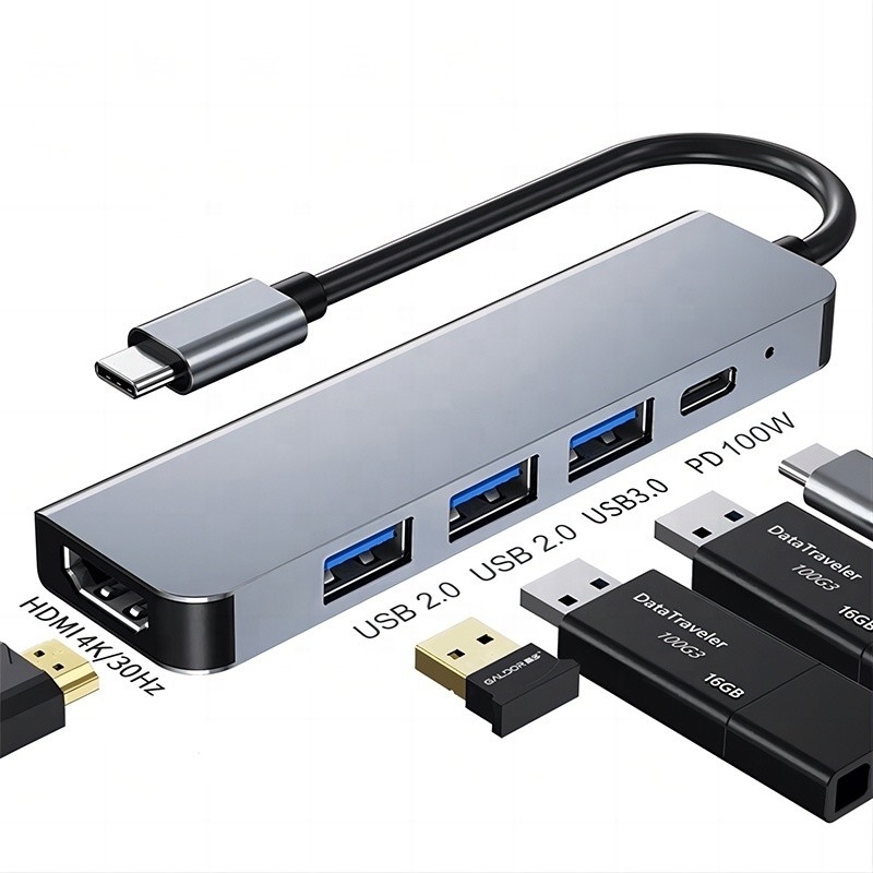 맞춤형 6 인 1 USB C 타입 C 허브 4K HDMI 및 USB 3.0 Macbook OEM / ODM