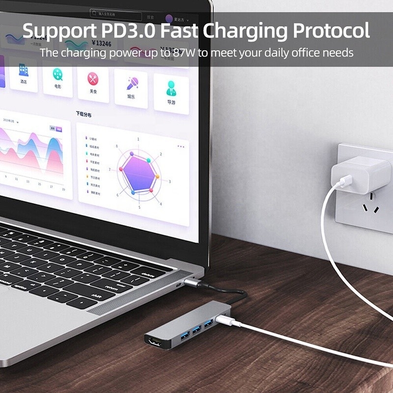 맞춤형 6 인 1 USB C 타입 C 허브 4K HDMI 및 USB 3.0 Macbook OEM / ODM