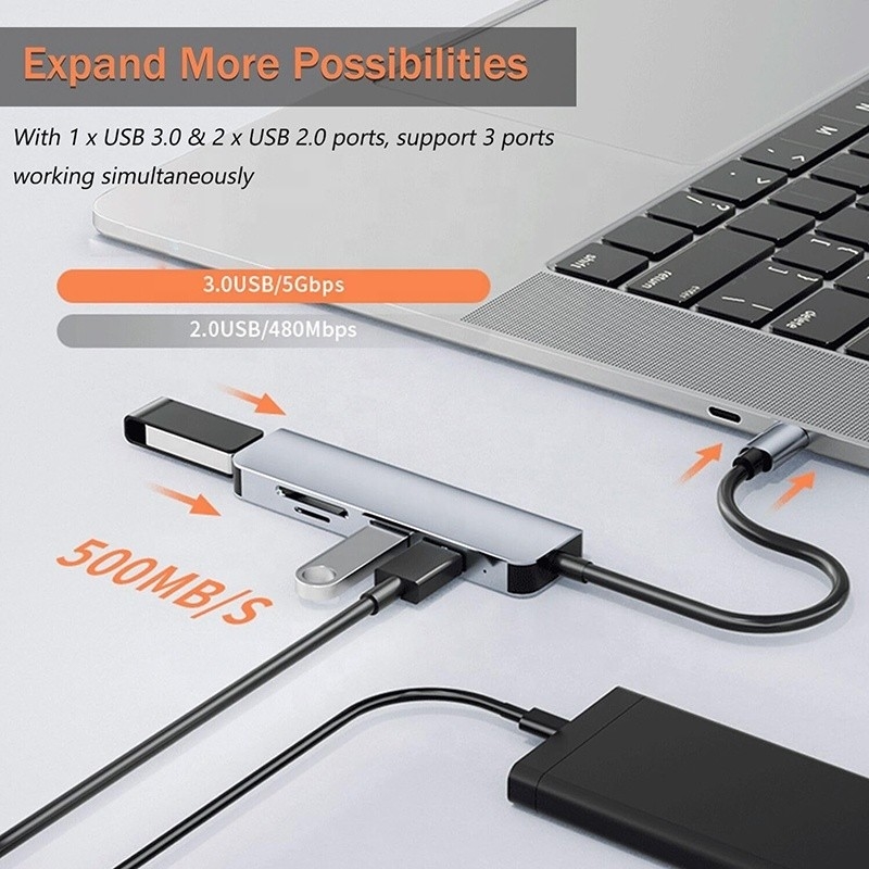 USB A/C 입력 USB 3.0 타입 C 멀티포트 어댑터 도킹 스테이션 SD/TF 카드 리더