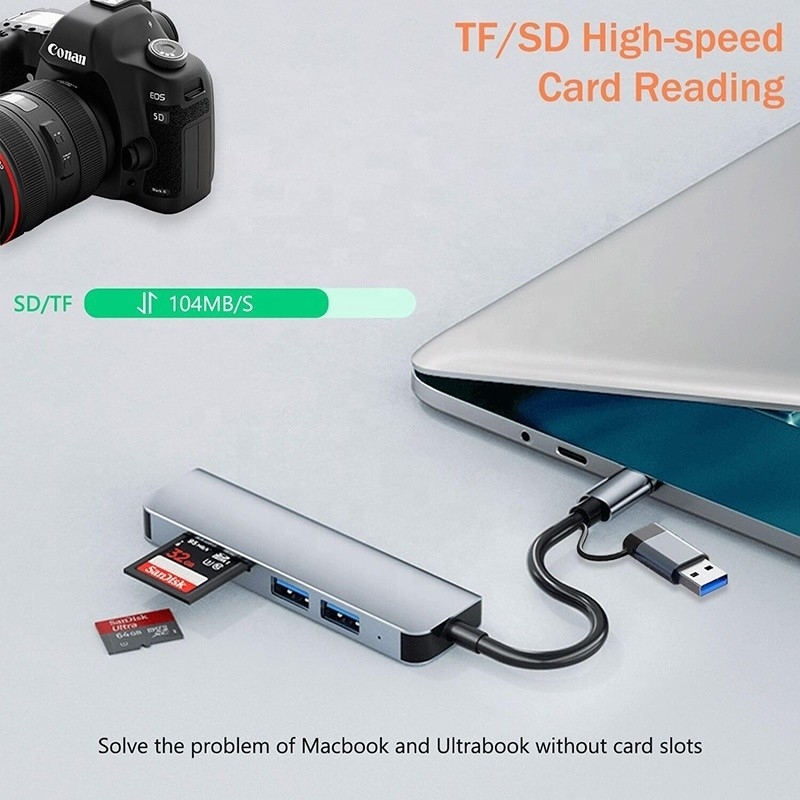 USB A/C 입력 USB 3.0 타입 C 멀티포트 어댑터 도킹 스테이션 SD/TF 카드 리더