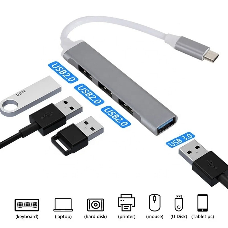 알루미늄 4 포트 USB C 타입-C 대 USB 3.0 2.0 데이터 허브 고속 데이터 전송