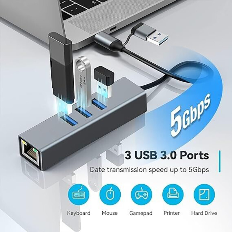 USB 타입 C에서 이더넷 어댑터 14 USB 포트 1000 Mbit/s 기가비트 RJ45 LAN 허브