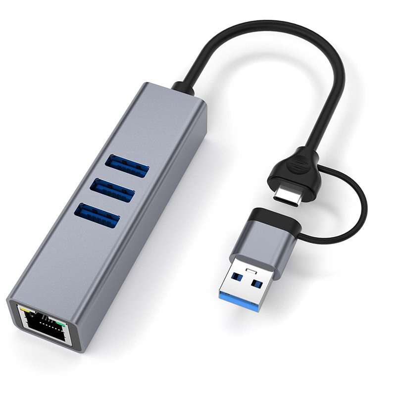 USB 타입 C LAN 어댑터 6인2 USB C 허브 3 USB 3.0 포트와 RJ45 기가비트 LAN 인터페이스