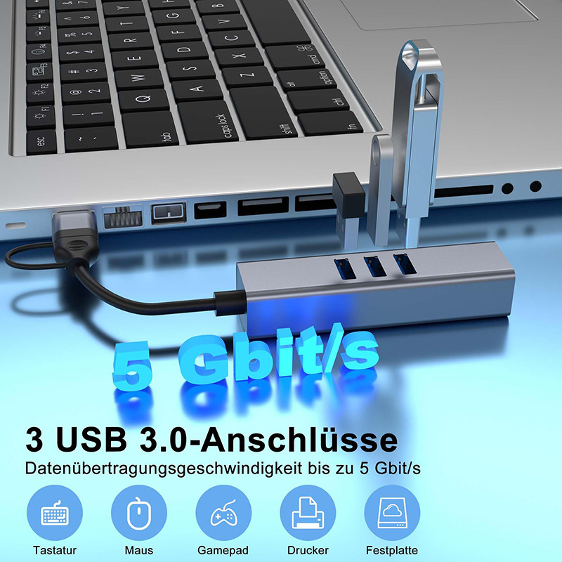 USB 타입 C LAN 어댑터 6인2 USB C 허브 3 USB 3.0 포트와 RJ45 기가비트 LAN 인터페이스