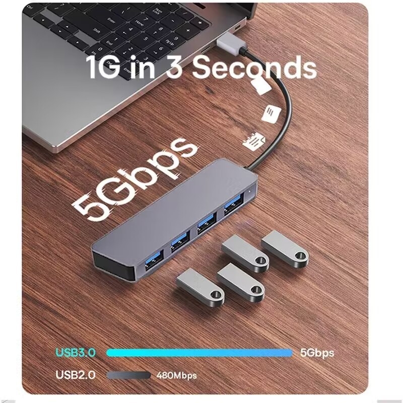 고속 4 포트 USB 3.0 HUB 5Gbps PC Mac 노트북에 대한 전원 어댑터와 함께 USB C 휴대용