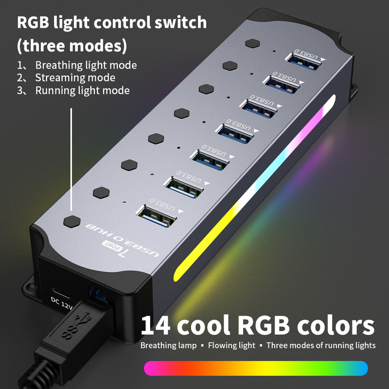 사용자 지정 로고 7 포트 및 알루미늄 합금 디자인으로 용납 속도 USB 3.0 허브