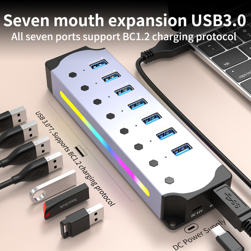 사용자 지정 로고 7 포트 및 알루미늄 합금 디자인으로 용납 속도 USB 3.0 허브