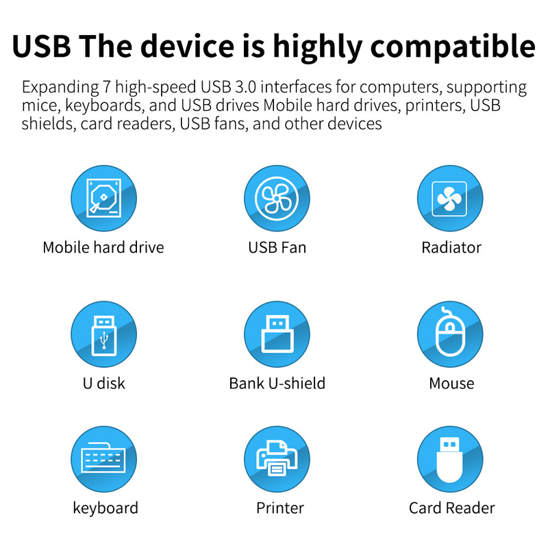 사용자 지정 로고 7 포트 및 알루미늄 합금 디자인으로 용납 속도 USB 3.0 허브