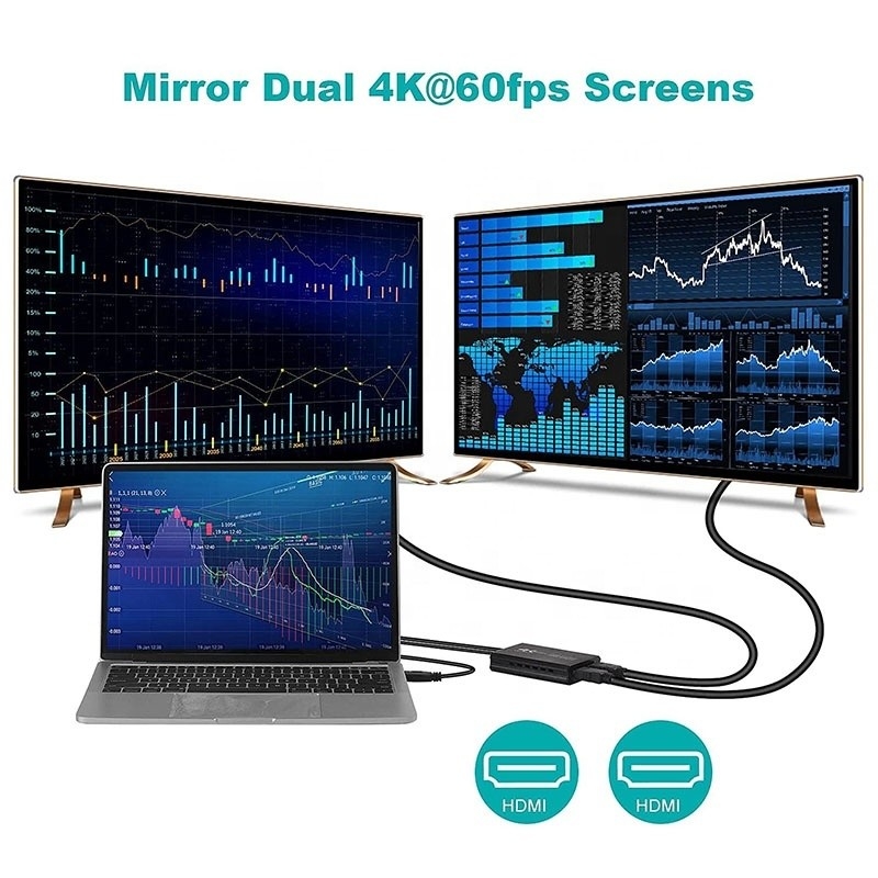 비 보호 USB 3.0 듀얼 HDMI x2 출력 오디오 변환기 노트북 모니터 변환기