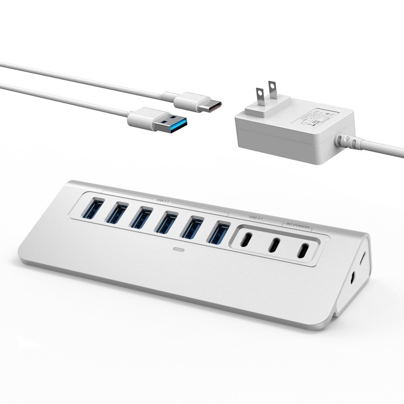 10 포트 USB C 허브 휴대용 USB C 허브 타입 C ~ 4 USB A 포트 PC 태블릿