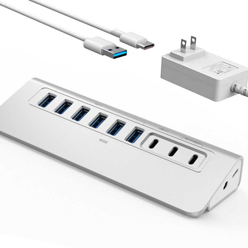 10 포트 USB C 허브 휴대용 USB C 허브 타입 C ~ 4 USB A 포트 PC 태블릿