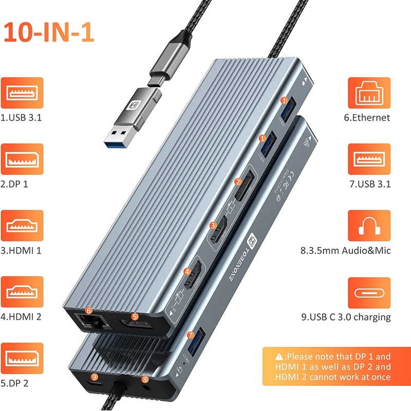 USB 3.1 인터페이스 타입 C ~ 9 포트 USB A 3.0 어댑터 RJ45 기가비트 이더넷 네트워크 카드 회색