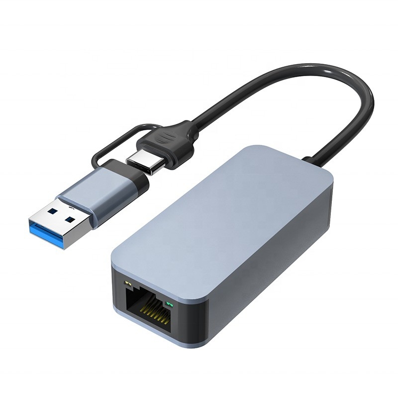 2in1 알루미늄 USB 3.0 타입 C 이더넷 어댑터 빠르고 안정적인 네트워크 연결