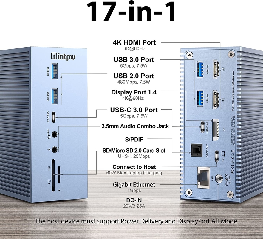 전력 공급 최대 120W USB-C 허브 도킹 스테이션과microSD3.0 카드 리더