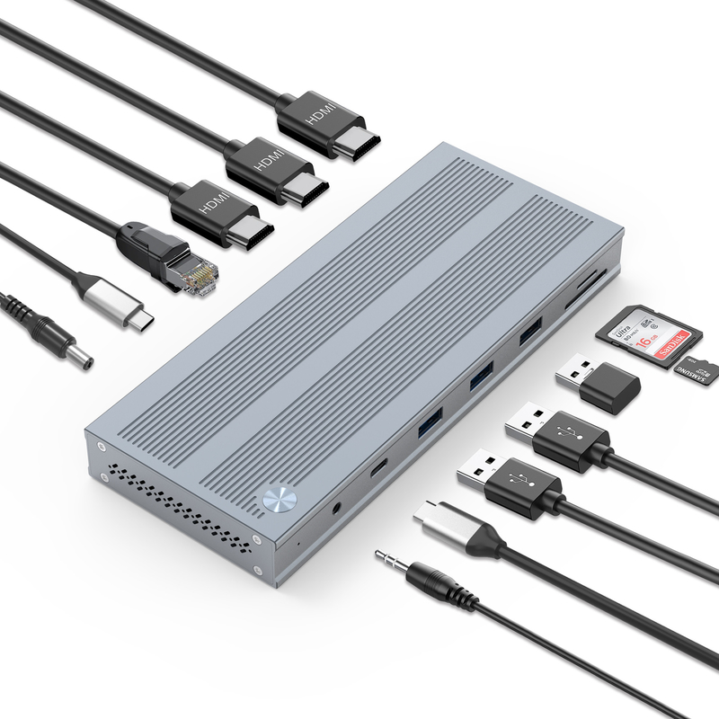 디스플레이링크 IC 타입 C에서 HDMI까지 14인 1 USB-C 도킹 스테이션 4K 알루미늄 합금 및 ABS까지 세 개의 모니터를 지원합니다.