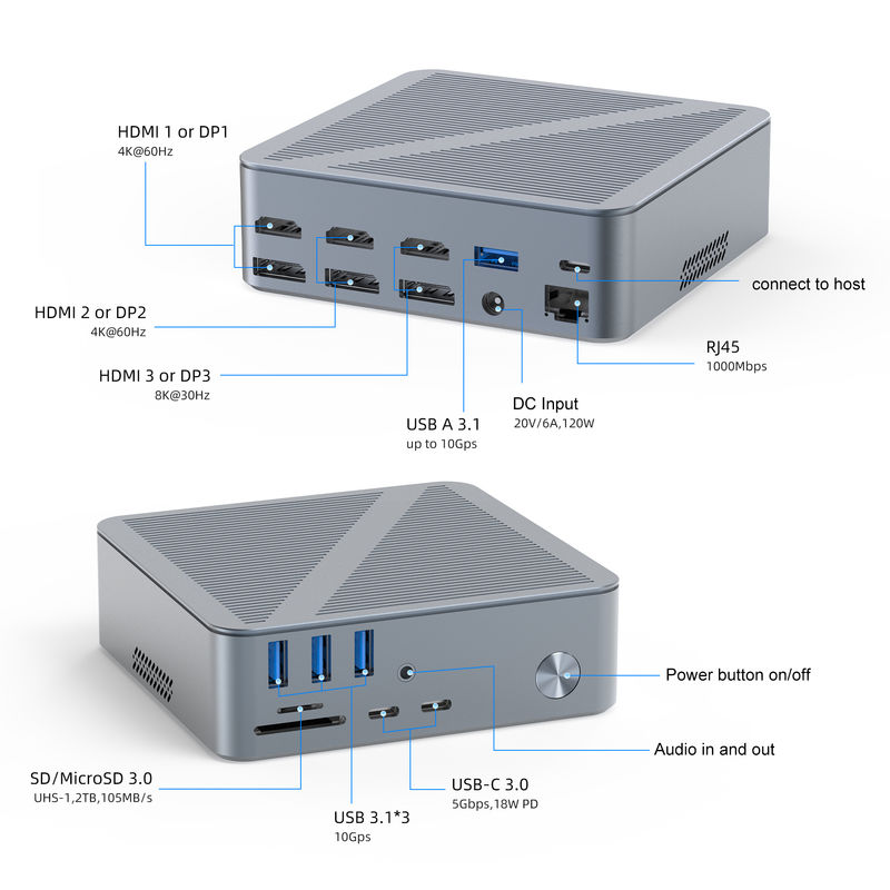 데스크탑 USB-C 도킹 스테이션 HDMI 4K 해상도 디스플레이 포트 USB C 3.1 노트북 PC용