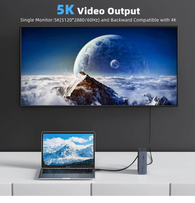 16인1 썬더볼트 3 도킹 스테이션 40Gbps 속도 DP1.4 출력 및 65W PD 충전